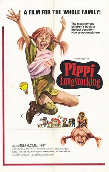 Pippi Longstocking Movie Poster Print featuring colorful artwork.