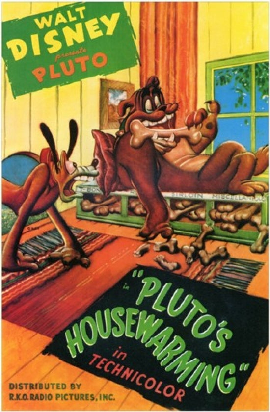 Pluto's Housewarming Movie Poster Print featuring vibrant colors and playful design.