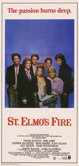 St Elmo's Fire movie poster print showcasing vibrant colors and iconic imagery.