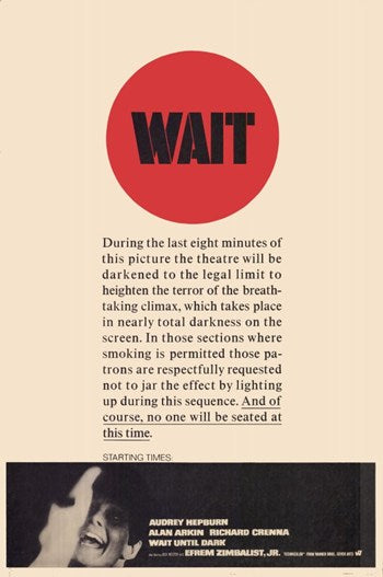 Wait Until Dark Movie Poster Print showcasing suspenseful film imagery.