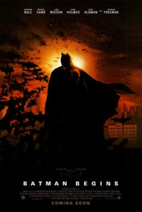 Batman Begins Movie Poster Print featuring iconic film imagery.