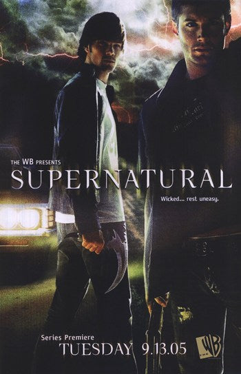 Supernatural TV Show Poster featuring the Winchester brothers in action.
