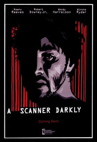 A Scanner Darkly Movie Poster Print featuring unique rotoscope animation.