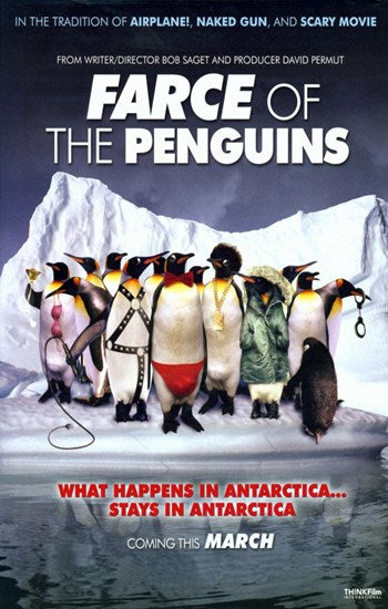 Farce of the Penguins Movie Poster Print featuring comedic artwork.