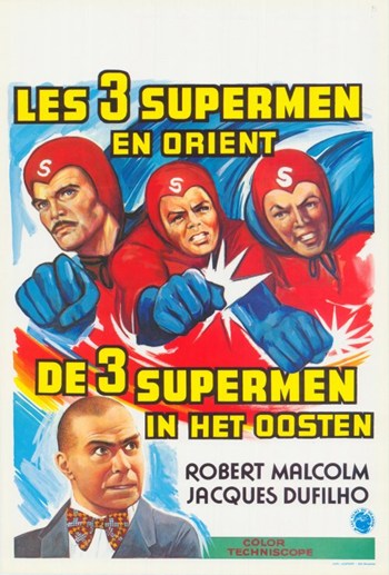The Three Fantastic Supermen in the Orient Movie Poster showcasing vibrant action and classic cinema design.