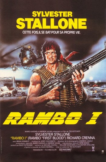 Rambo First Blood Movie Poster Print featuring iconic film imagery.