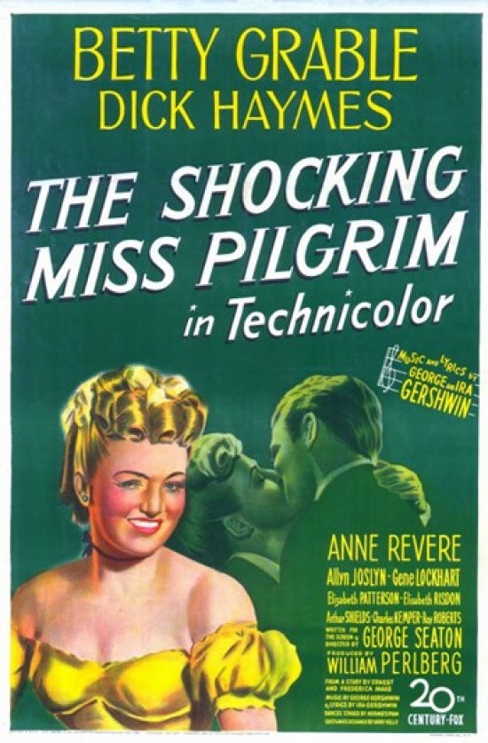 Classic movie poster for The Shocking Miss Pilgrim featuring vibrant colors and whimsical design.