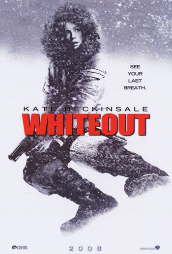 Whiteout movie poster print featuring dramatic Antarctic landscape.