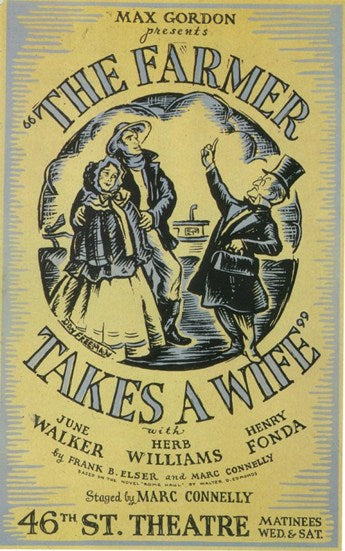 The Farmer Takes A Wife Movie Poster showcasing classic Broadway design.
