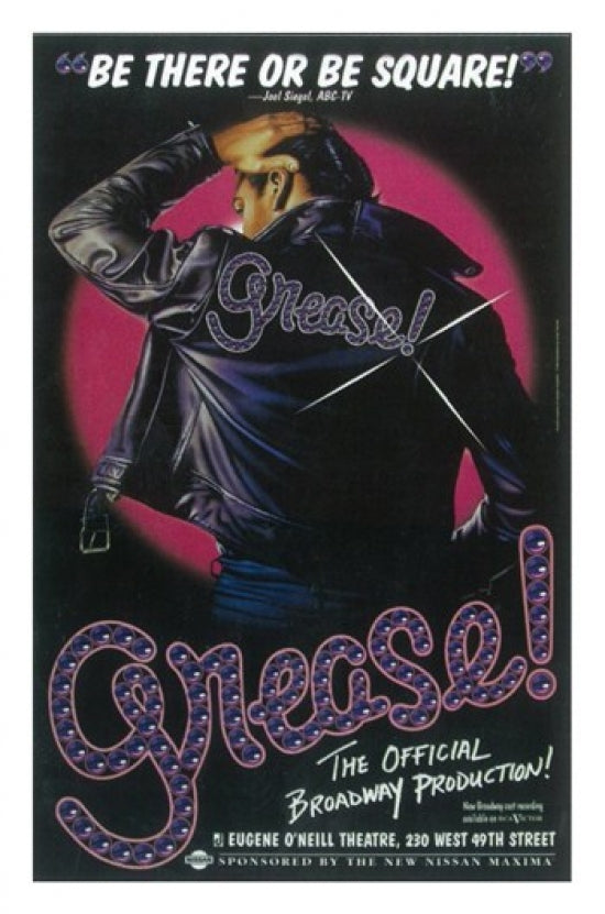 Grease Broadway Movie Poster Print featuring vibrant colors and classic design.