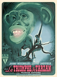Tarzan Triumphs vintage movie poster from 1943, showcasing classic cinema art.