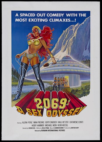 2069 A Sex Odyssey Movie Poster Print showcasing whimsical sci-fi elements.