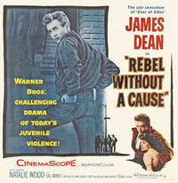 Rebel Without a Cause Movie Poster Print featuring bold design and classic film imagery.