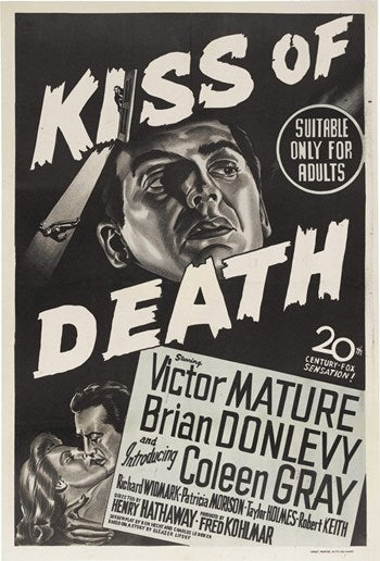 The Kiss of Death Movie Poster Print showcasing classic film noir art.