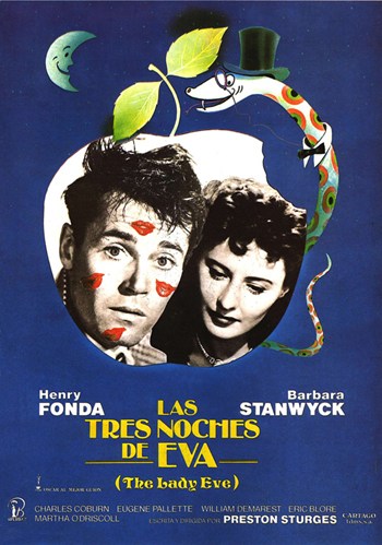 The Lady Eve Movie Poster Print featuring Barbara Stanwyck and Henry Fonda.