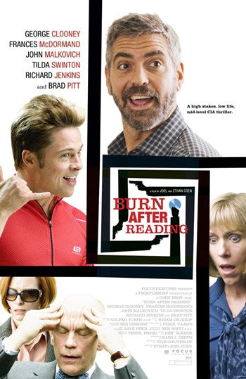 Burn After Reading Movie Poster Print featuring dark humor and iconic film design.