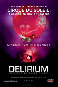Cirque du Soleil Delirium movie poster featuring vibrant circus artwork.