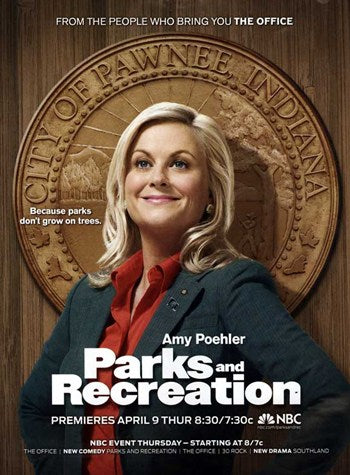 Parks and Recreation Movie Poster Print featuring Leslie Knope and the Pawnee team.