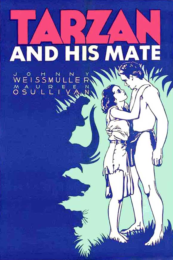 Tarzan and His Mate movie poster print featuring Tarzan and his mate in a jungle setting.