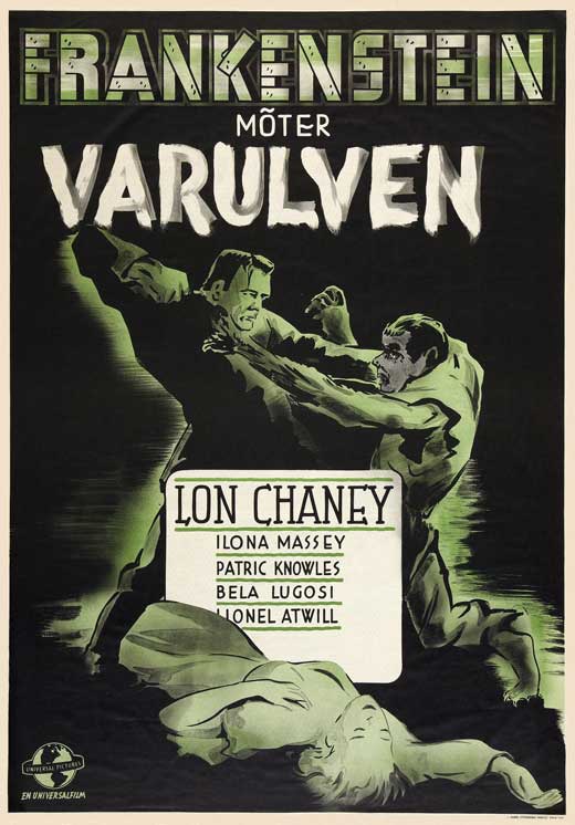 Frankenstein Meets the Wolfman Movie Poster Print showcasing iconic horror imagery.
