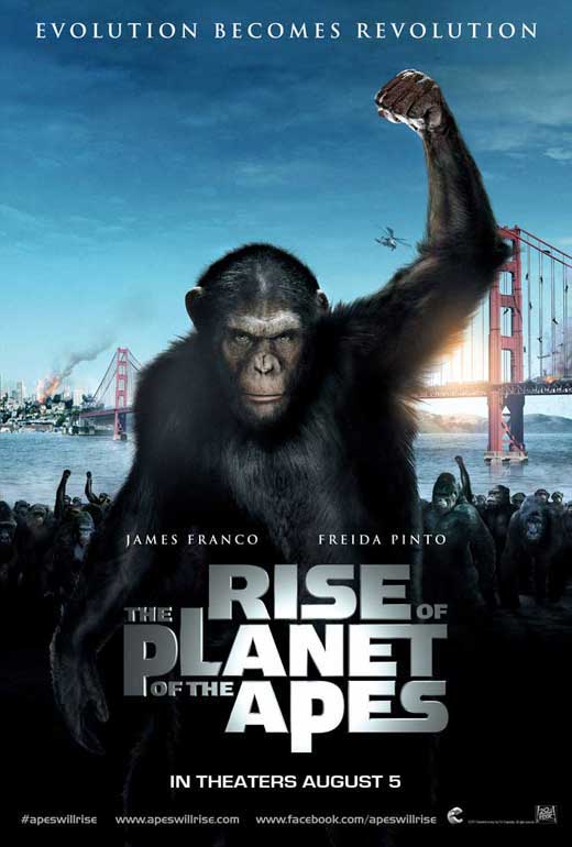 Rise of the Planet of the Apes movie poster print featuring iconic imagery.
