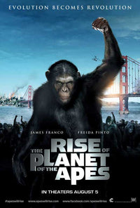 Rise of the Planet of the Apes movie poster print featuring iconic imagery.