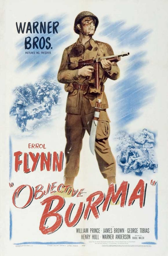 Objective Burma Movie Poster Print showcasing dramatic wartime scenes.