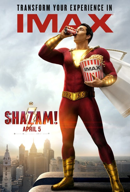 Shazam! Movie Poster Print featuring dynamic superhero imagery.