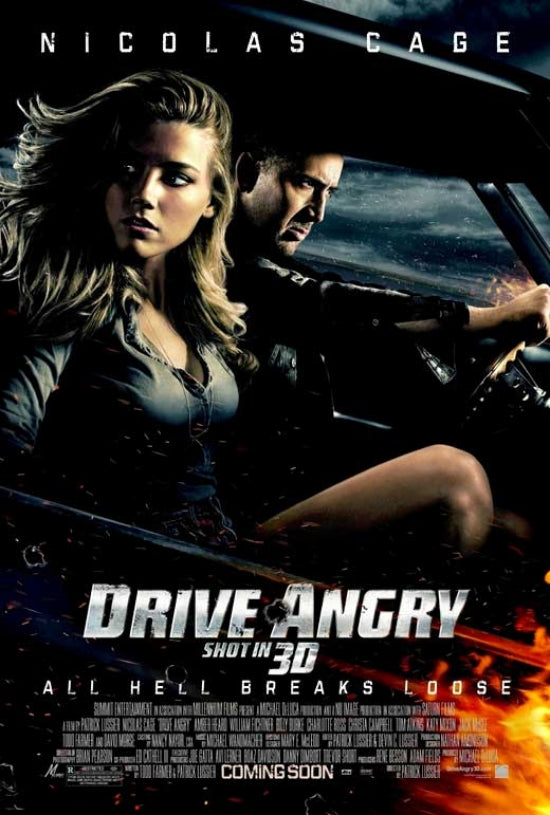 Drive Angry 3D Movie Poster Print featuring vibrant action imagery.