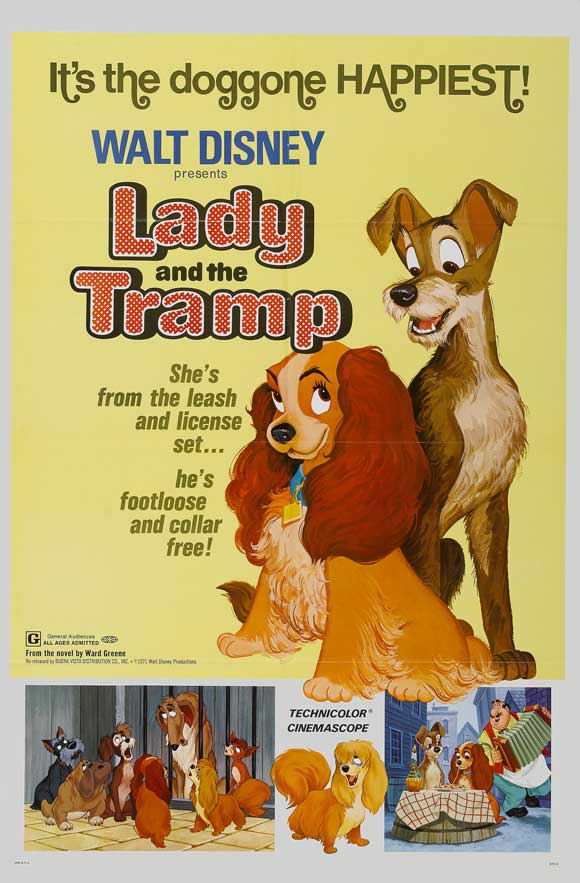 Lady and the Tramp Movie Poster Print featuring classic Disney characters.