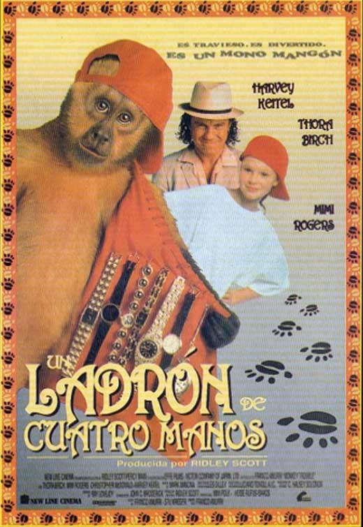 Monkey Trouble Movie Poster Print featuring vibrant colors and playful design.