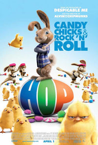 Hop Movie Poster Print featuring colorful characters in a whimsical design.