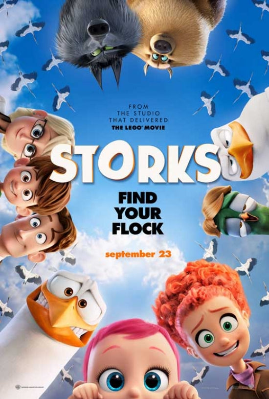 Storks Movie Poster Print showcasing colorful characters and whimsical design.