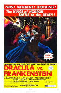 Dracula Vs. Frankenstein Movie Poster Print showcasing iconic horror characters.