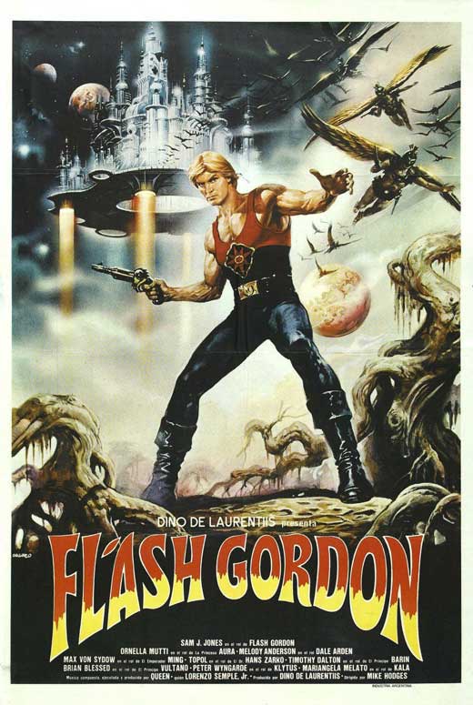 Flash Gordon Movie Poster Print featuring vibrant colors and iconic imagery.