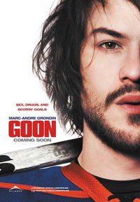Goon Movie Poster Print featuring vibrant colors and classic hockey comedy theme.