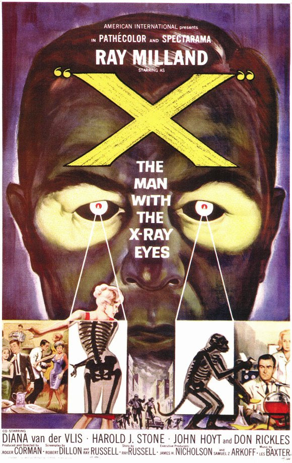 X: The Man with X-Ray Eyes movie poster print showcasing classic horror and sci-fi elements.