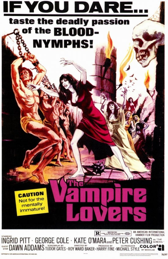 The Vampire Lovers Movie Poster Print featuring classic horror imagery.