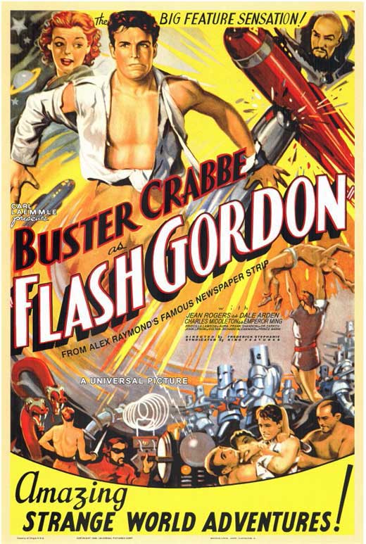 Flash Gordon movie poster print featuring iconic sci-fi artwork.