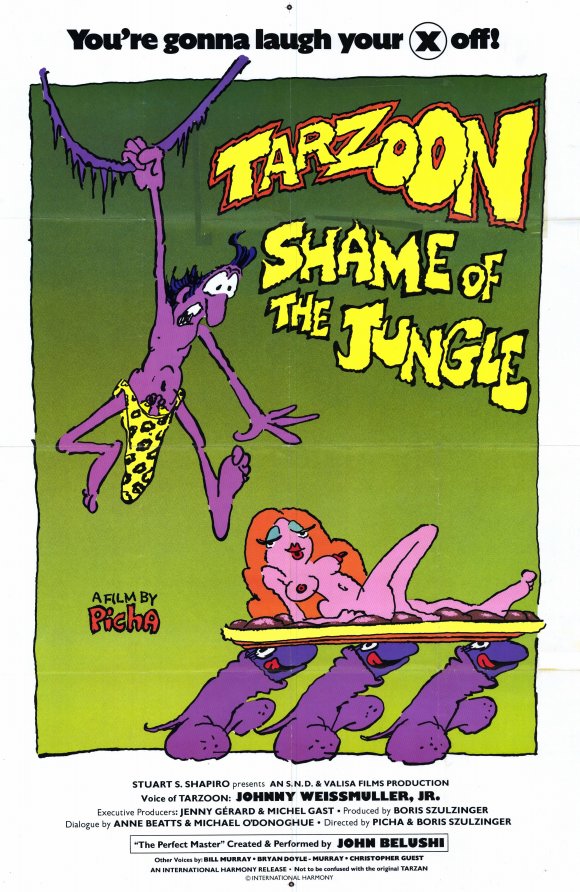 Tarzoon: Shame of the Jungle Movie Poster Print featuring colorful animated characters.