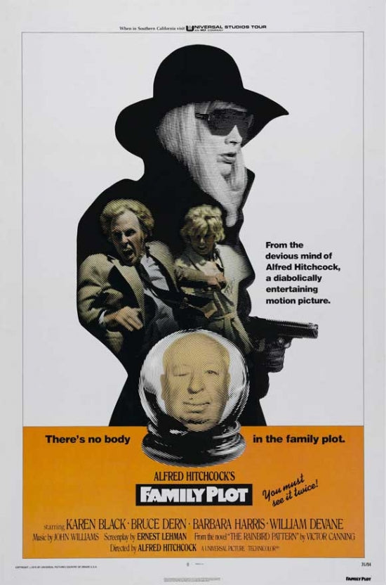 Family Plot Movie Poster Print featuring suspenseful artwork.