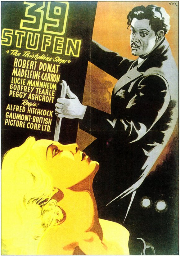 The 39 Steps Movie Poster Print featuring classic Hitchcock film art.