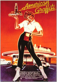 American Graffiti Movie Poster Print showcasing nostalgic film scenes.