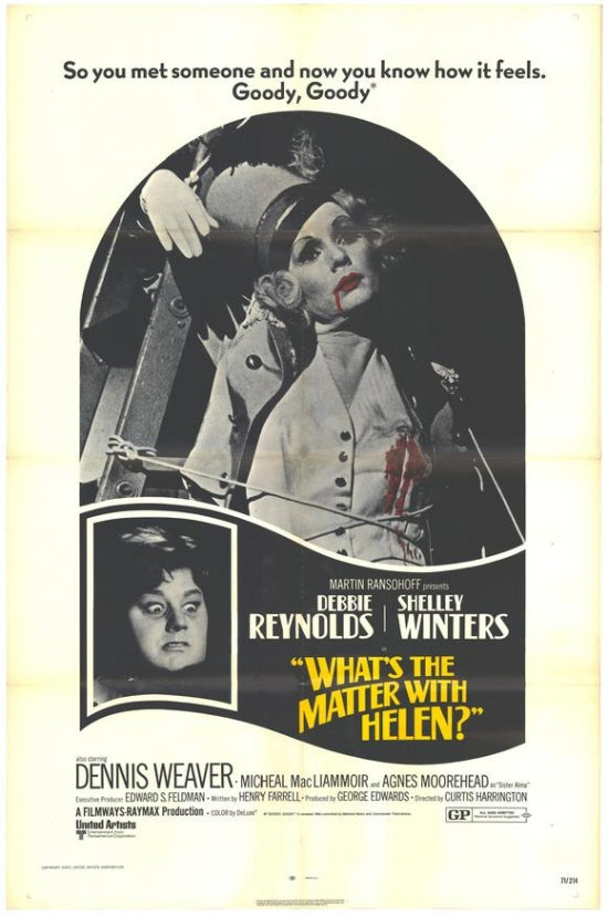 What's the Matter with Helen movie poster print featuring vibrant colors and classic film imagery.