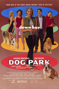Dog Park Movie Poster Print featuring playful dog imagery.