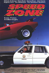 Speed Zone Movie Poster Print featuring dynamic racing imagery.