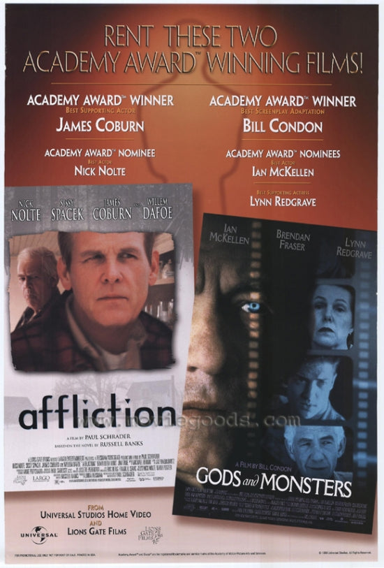 Affliction - Gods and Monsters Movie Poster showcasing striking visuals.