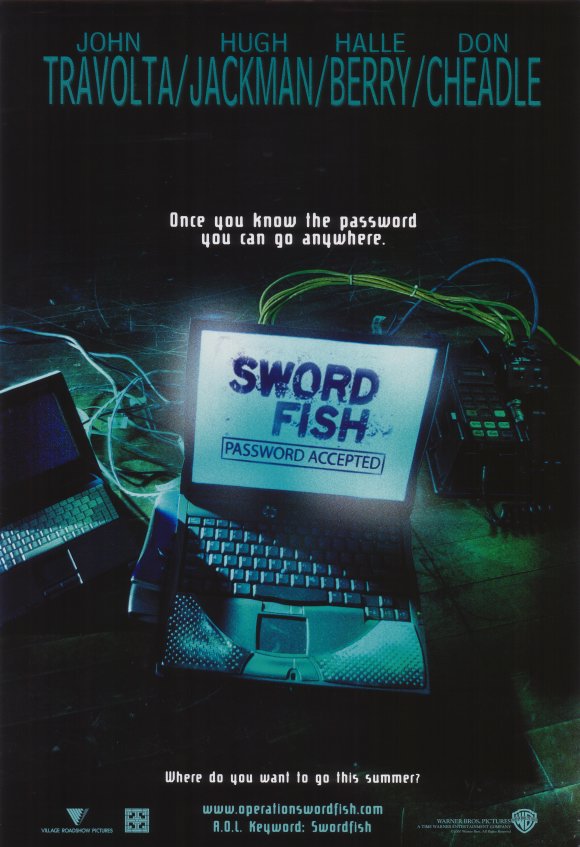 Swordfish Movie Poster Print showcasing dynamic imagery and vibrant colors.