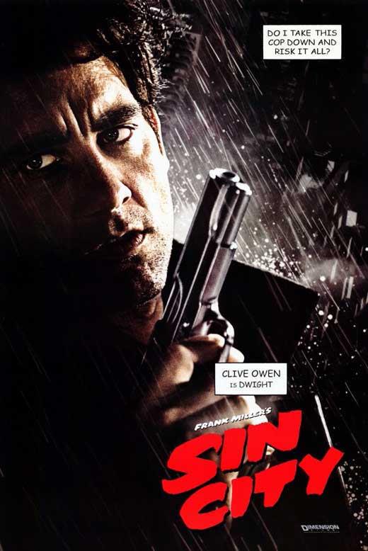 Sin City Movie Poster Print showcasing dramatic black and white art with color highlights.