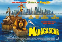Madagascar movie poster print featuring colorful characters and scenes.